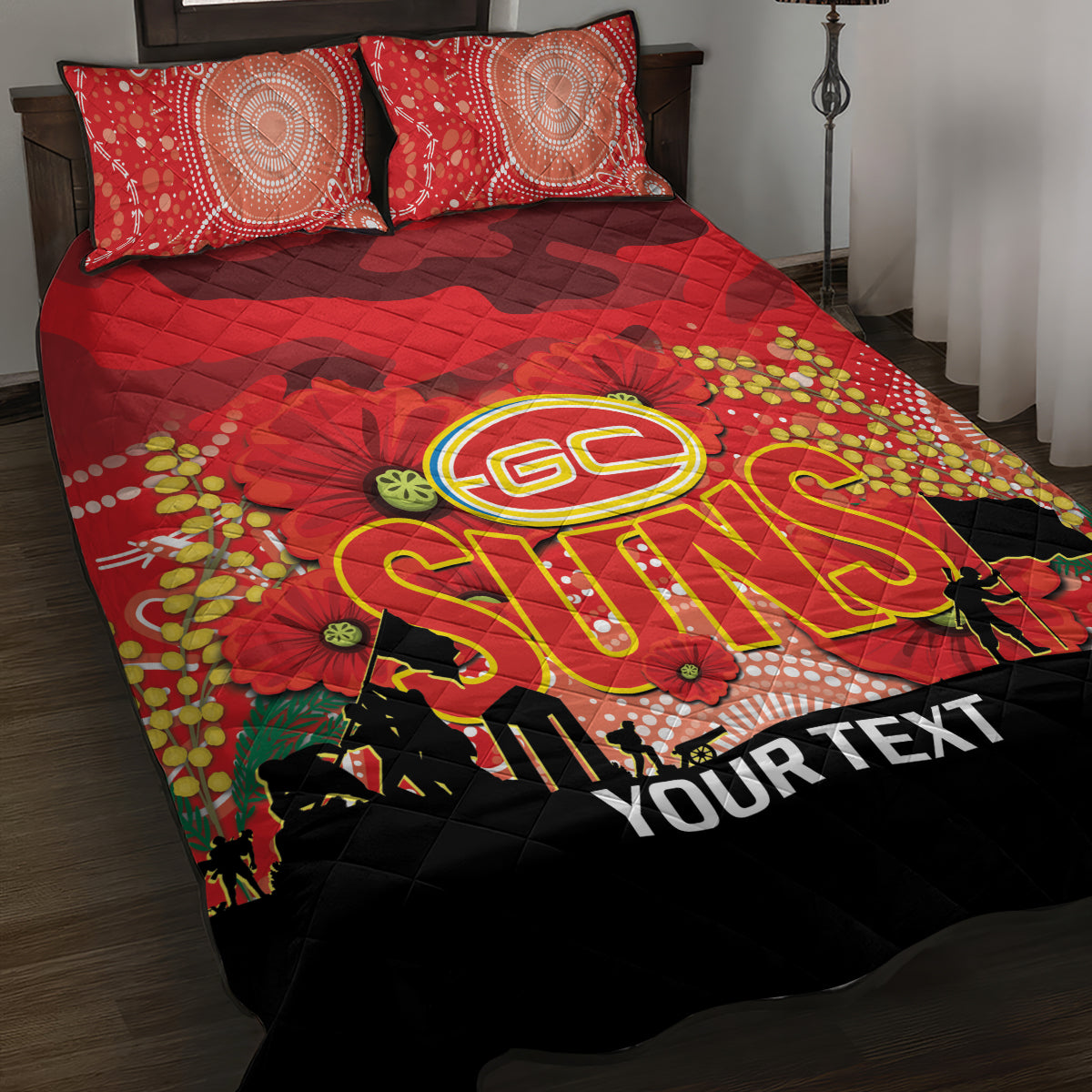 Custom Suns Football ANZAC Quilt Bed Set Gallipoli Camouflage With Poppies