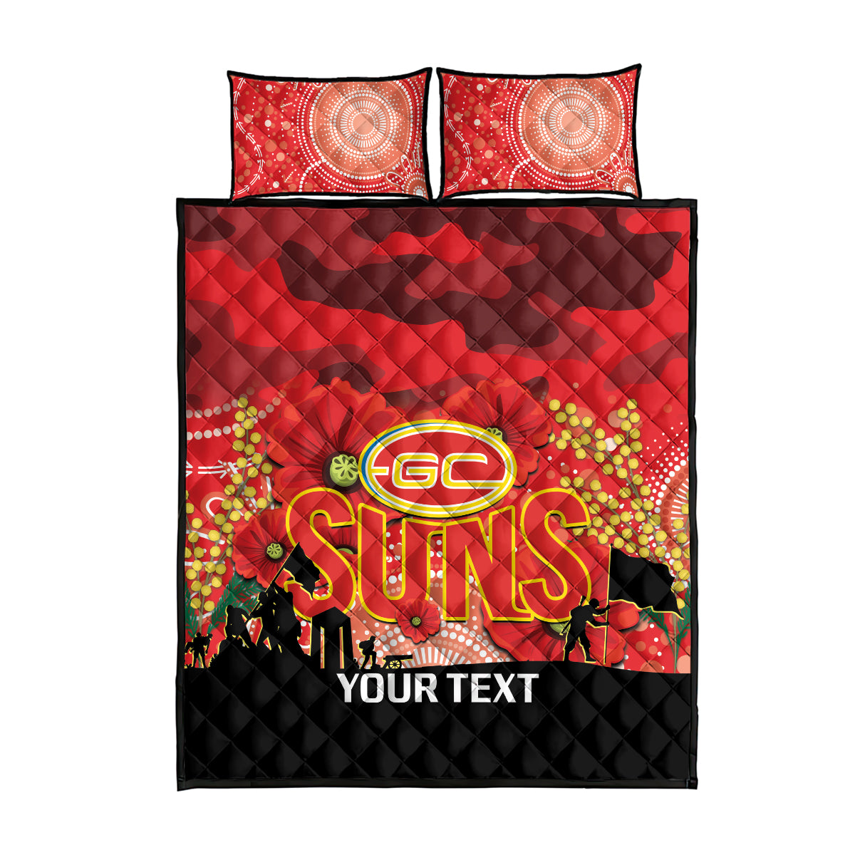 Custom Suns Football ANZAC Quilt Bed Set Gallipoli Camouflage With Poppies
