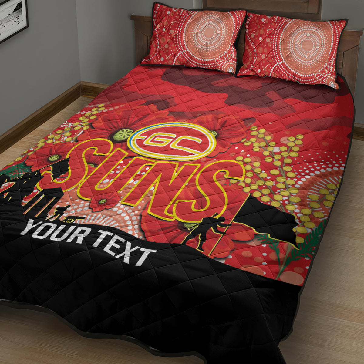 Custom Suns Football ANZAC Quilt Bed Set Gallipoli Camouflage With Poppies