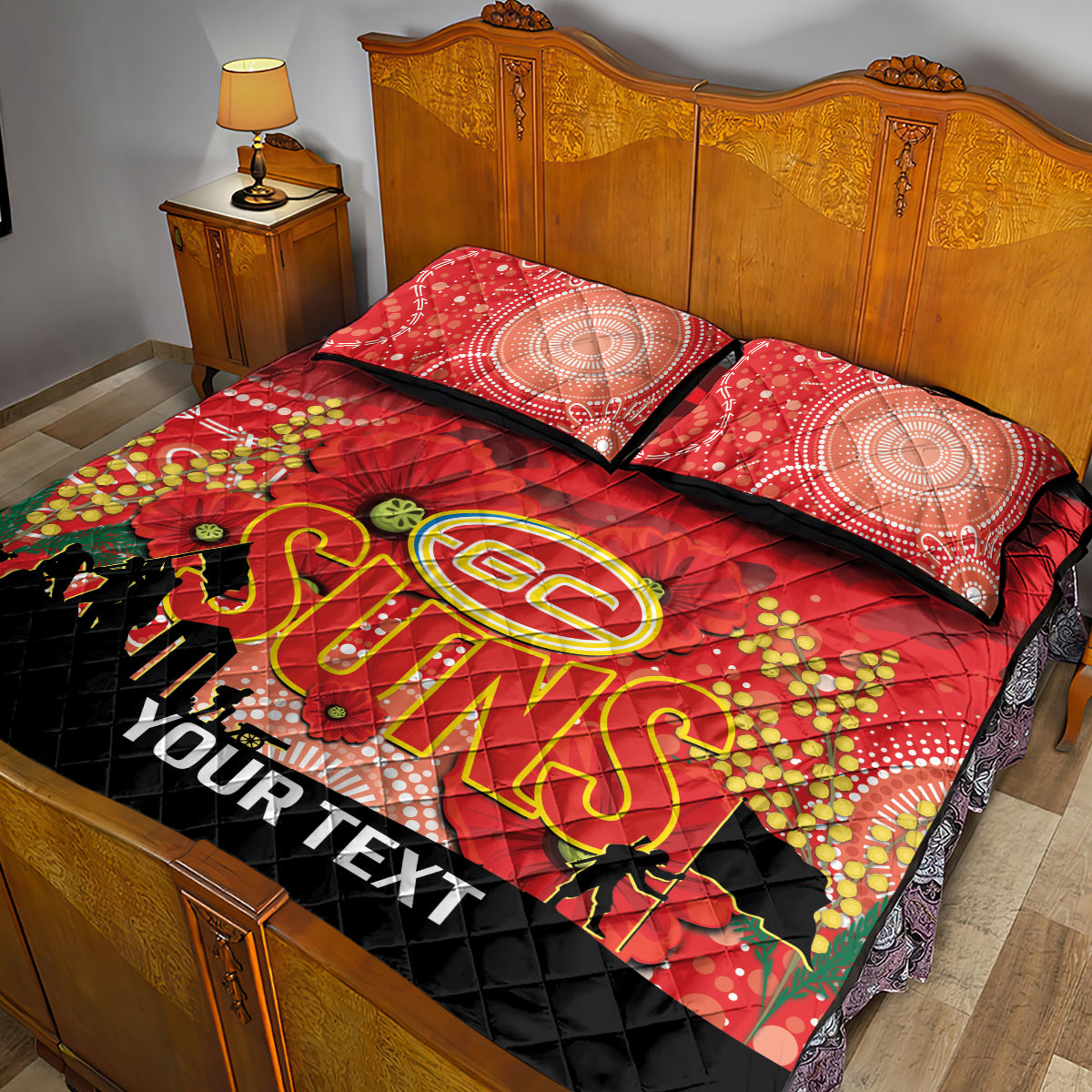 Custom Suns Football ANZAC Quilt Bed Set Gallipoli Camouflage With Poppies