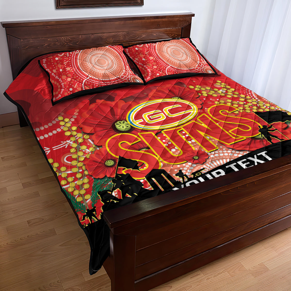 Custom Suns Football ANZAC Quilt Bed Set Gallipoli Camouflage With Poppies