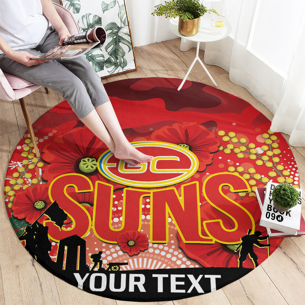 Custom Suns Football ANZAC Round Carpet Gallipoli Camouflage With Poppies