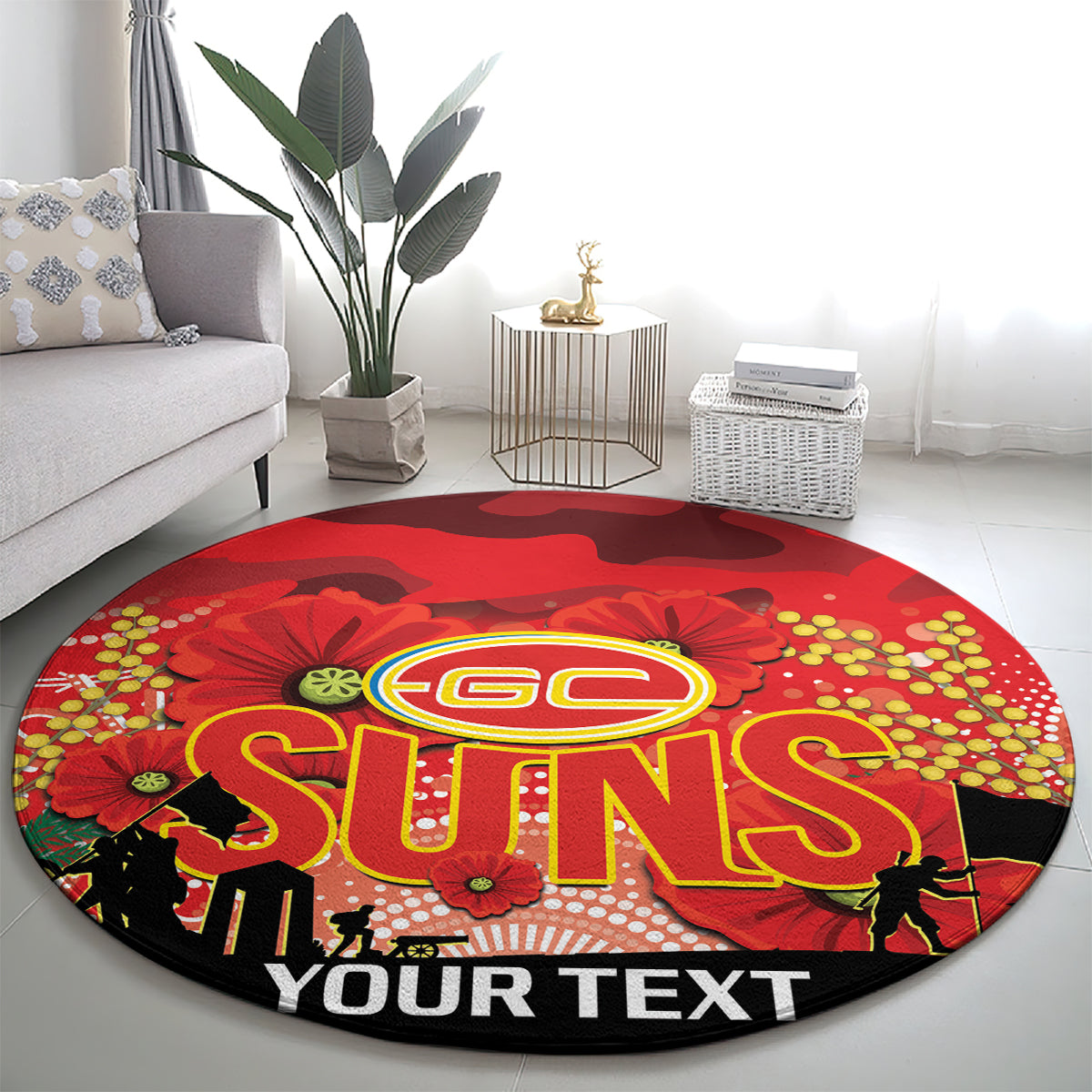 Custom Suns Football ANZAC Round Carpet Gallipoli Camouflage With Poppies
