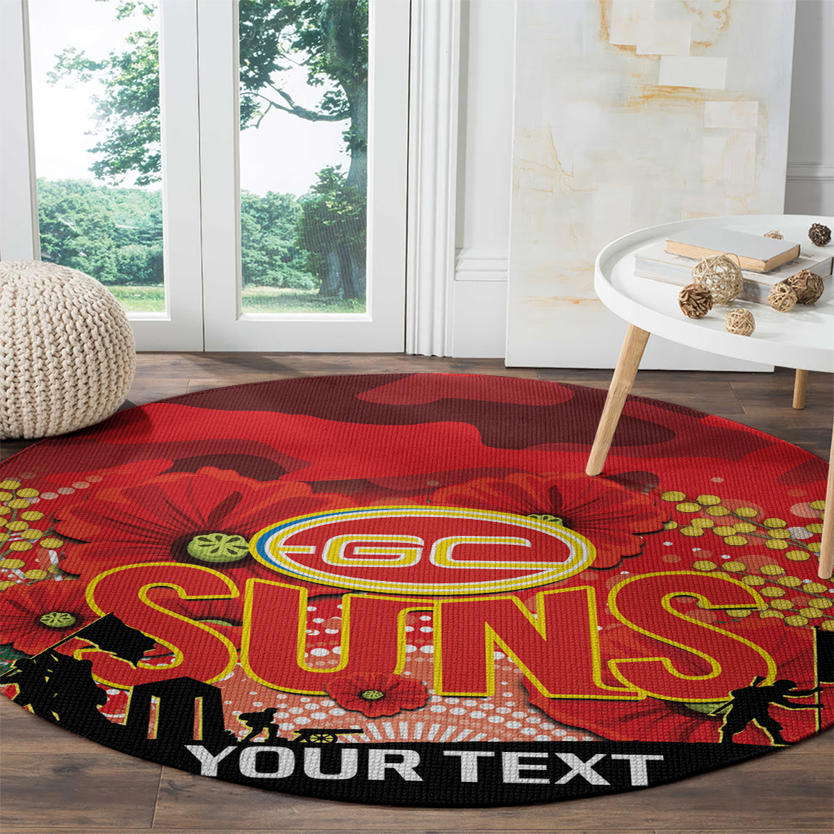 Custom Suns Football ANZAC Round Carpet Gallipoli Camouflage With Poppies