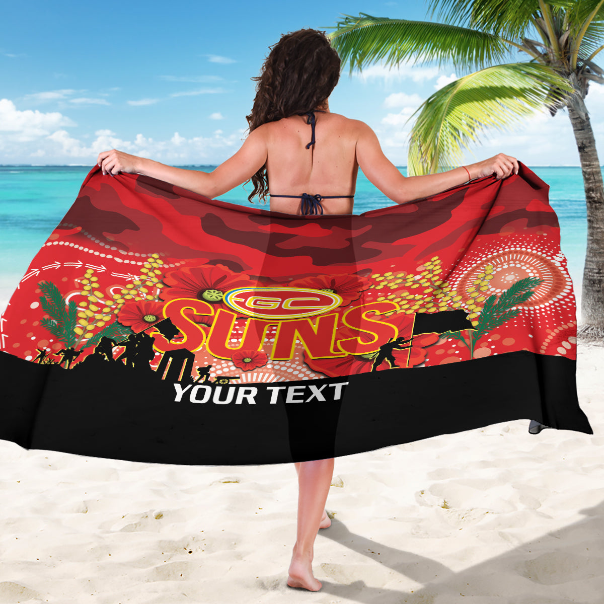 Custom Suns Football ANZAC Sarong Gallipoli Camouflage With Poppies