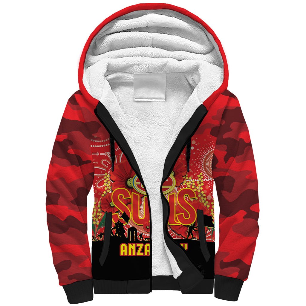 Custom Suns Football ANZAC Sherpa Hoodie Gallipoli Camouflage With Poppies