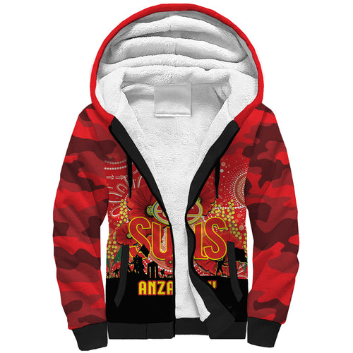 Custom Suns Football ANZAC Sherpa Hoodie Gallipoli Camouflage With Poppies