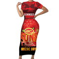 Custom Suns Football ANZAC Short Sleeve Bodycon Dress Gallipoli Camouflage With Poppies