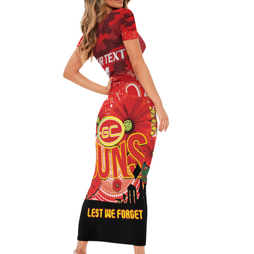 Custom Suns Football ANZAC Short Sleeve Bodycon Dress Gallipoli Camouflage With Poppies
