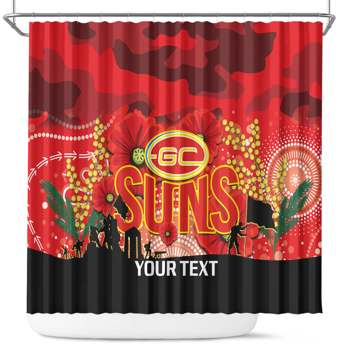 Custom Suns Football ANZAC Shower Curtain Gallipoli Camouflage With Poppies