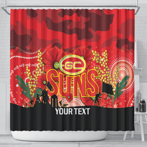 Custom Suns Football ANZAC Shower Curtain Gallipoli Camouflage With Poppies