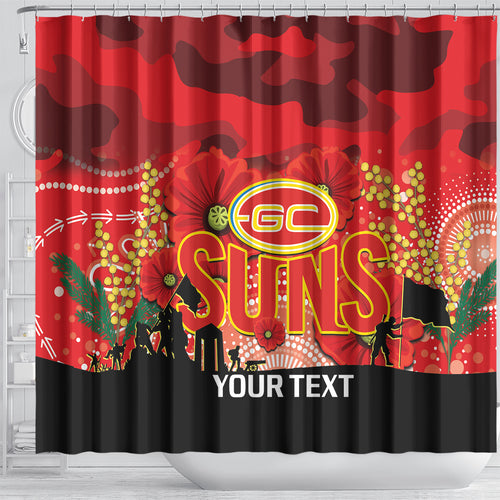 Custom Suns Football ANZAC Shower Curtain Gallipoli Camouflage With Poppies