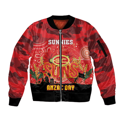 Custom Suns Football ANZAC Sleeve Zip Bomber Jacket Gallipoli Camouflage With Poppies