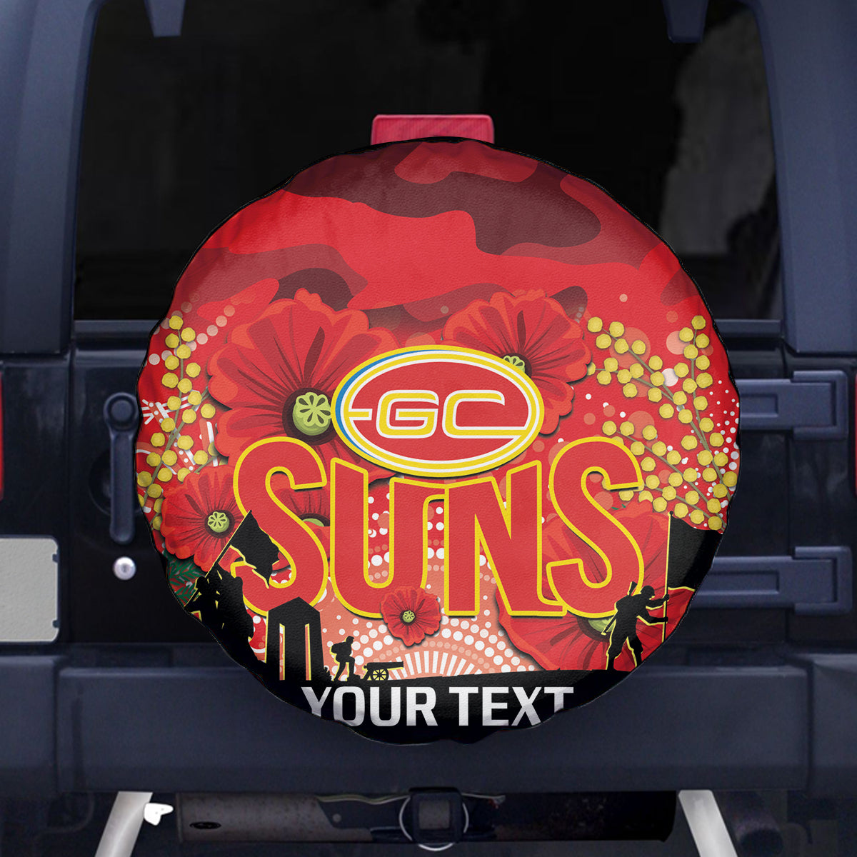 Custom Suns Football ANZAC Spare Tire Cover Gallipoli Camouflage With Poppies