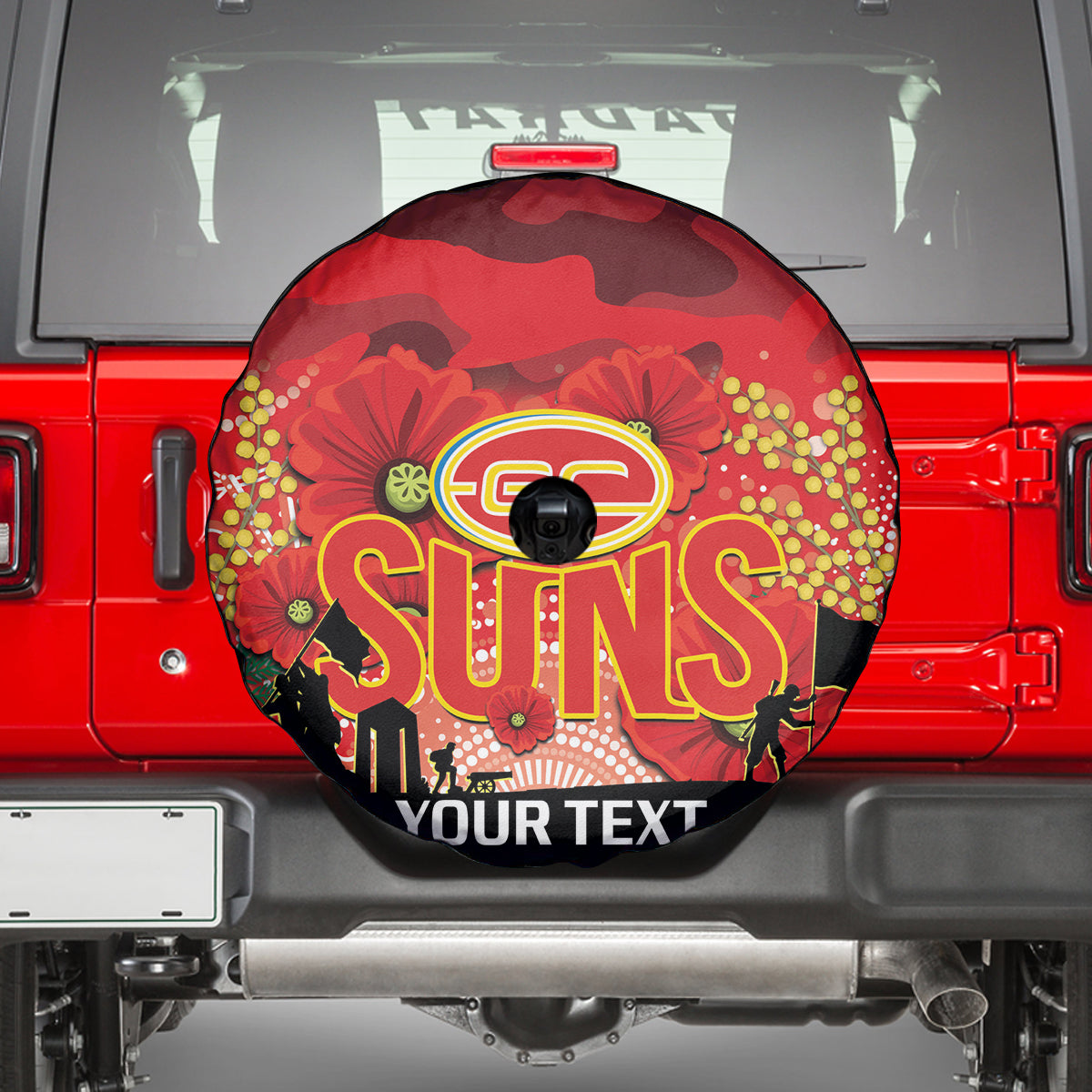 Custom Suns Football ANZAC Spare Tire Cover Gallipoli Camouflage With Poppies