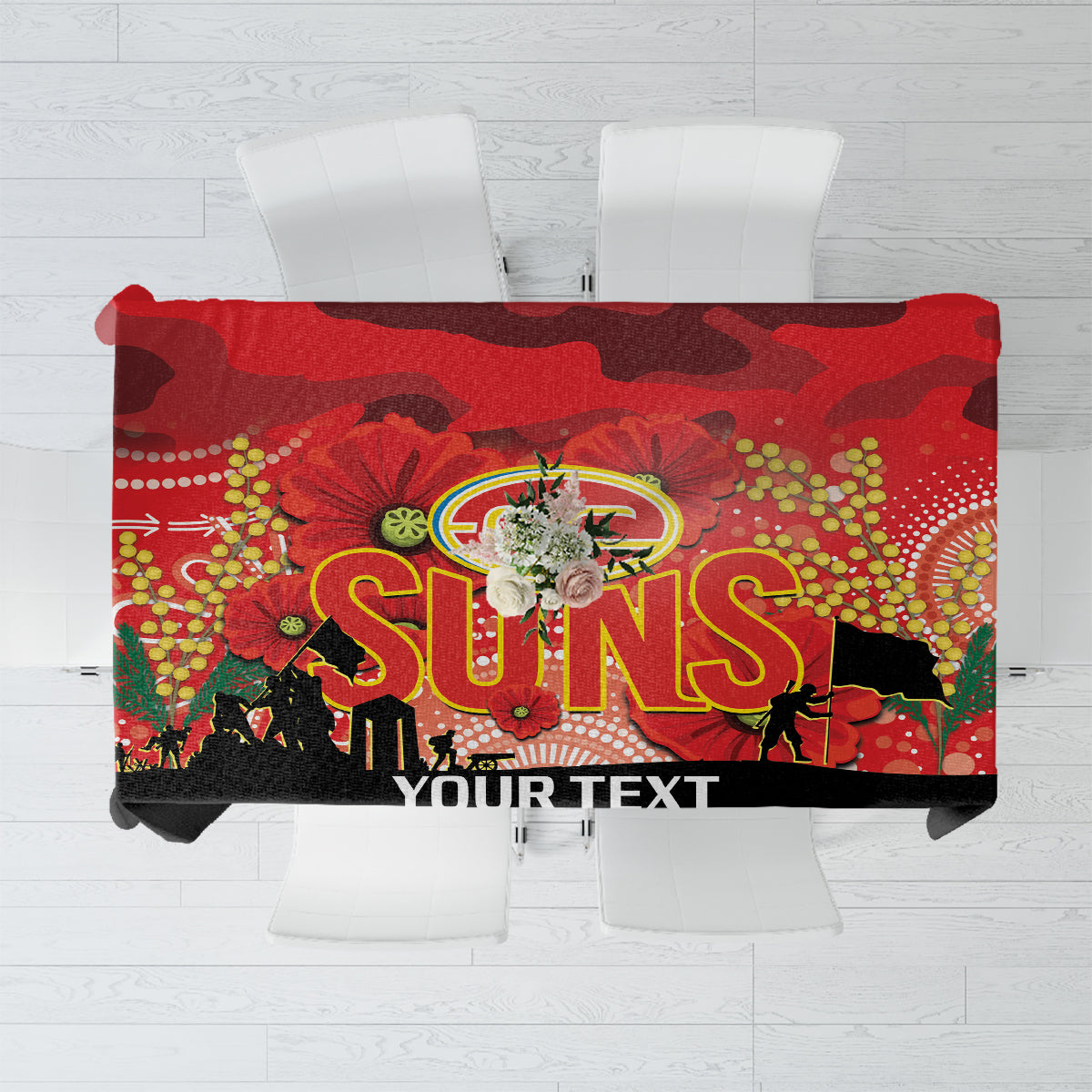 Custom Suns Football ANZAC Tablecloth Gallipoli Camouflage With Poppies