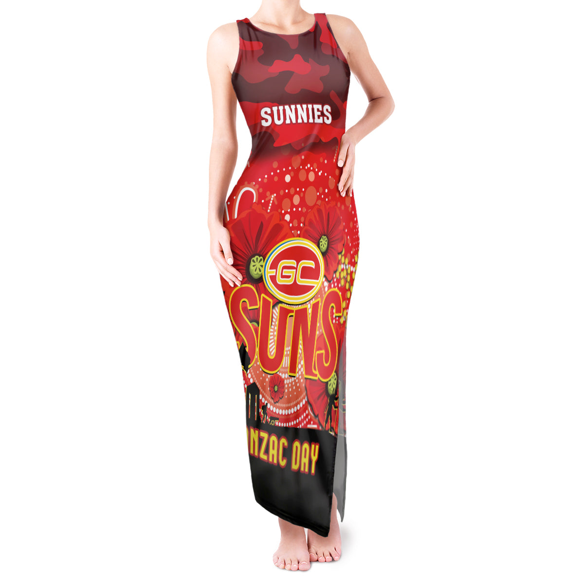 Custom Suns Football ANZAC Tank Maxi Dress Gallipoli Camouflage With Poppies