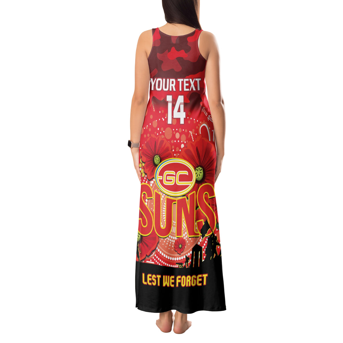 Custom Suns Football ANZAC Tank Maxi Dress Gallipoli Camouflage With Poppies