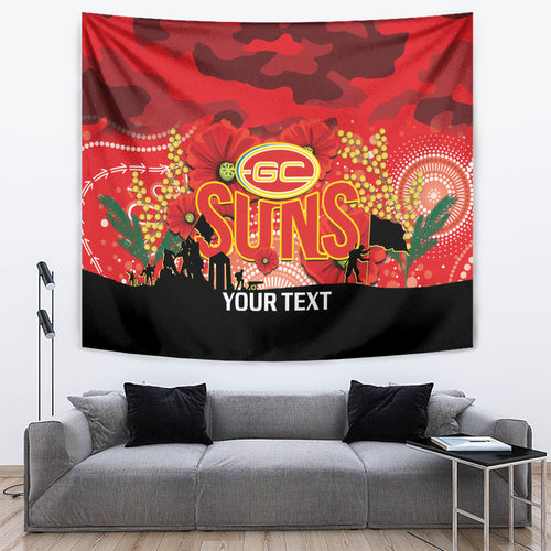 Custom Suns Football ANZAC Tapestry Gallipoli Camouflage With Poppies