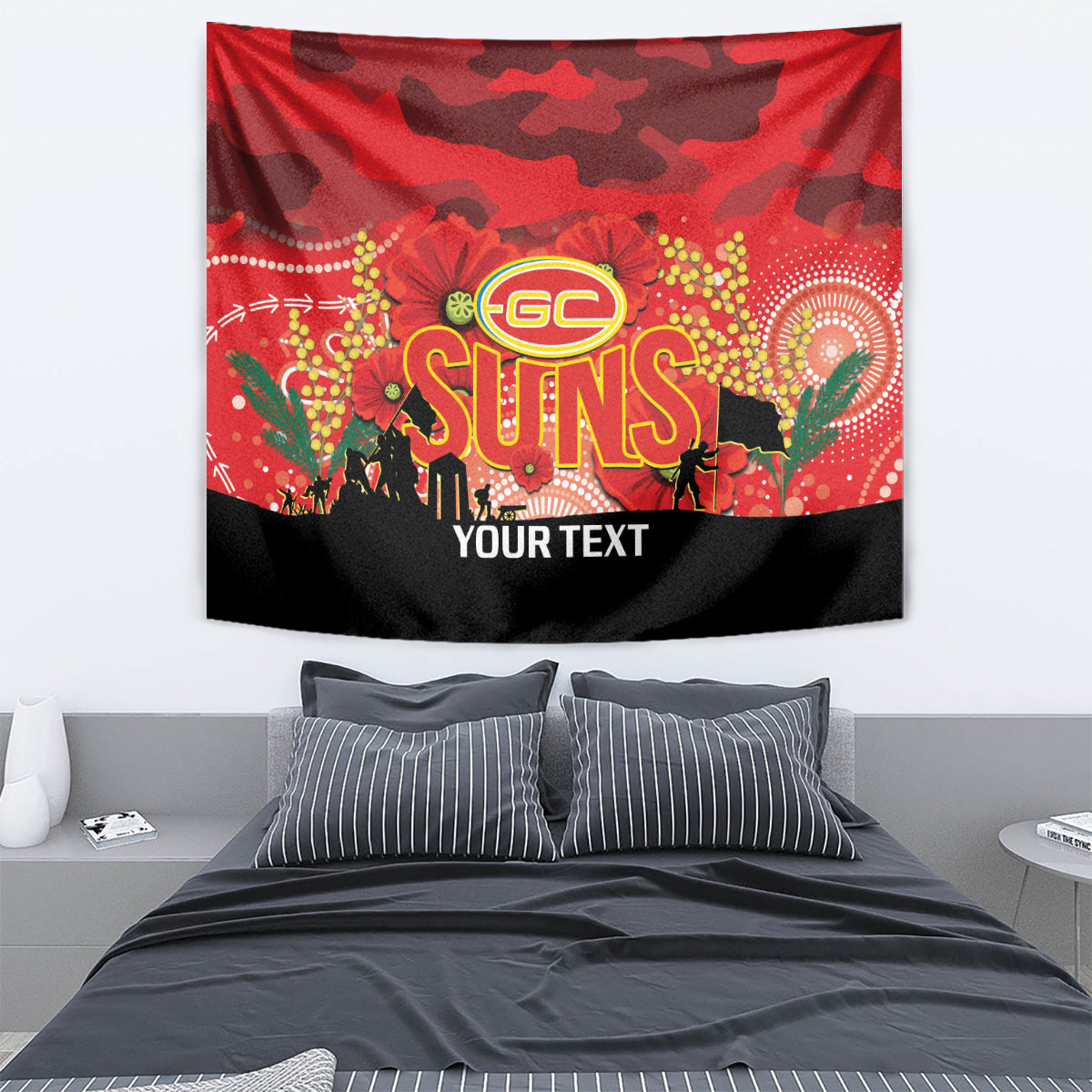 Custom Suns Football ANZAC Tapestry Gallipoli Camouflage With Poppies