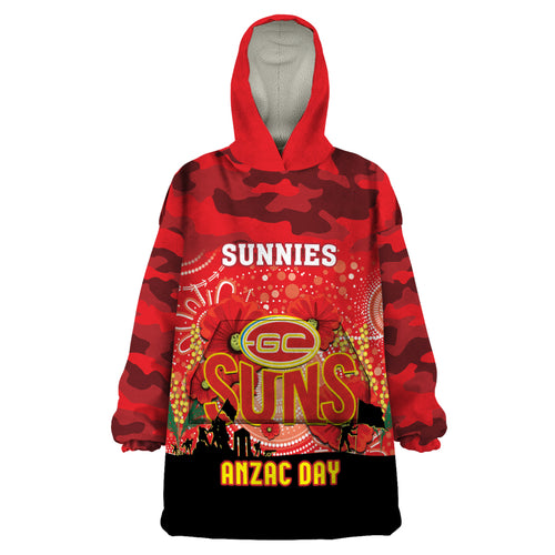 Custom Suns Football ANZAC Wearable Blanket Hoodie Gallipoli Camouflage With Poppies