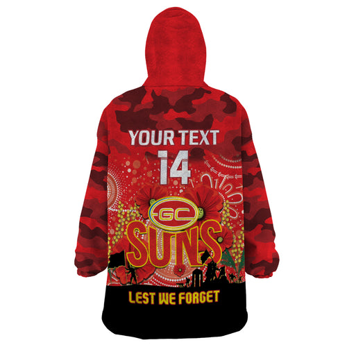 Custom Suns Football ANZAC Wearable Blanket Hoodie Gallipoli Camouflage With Poppies