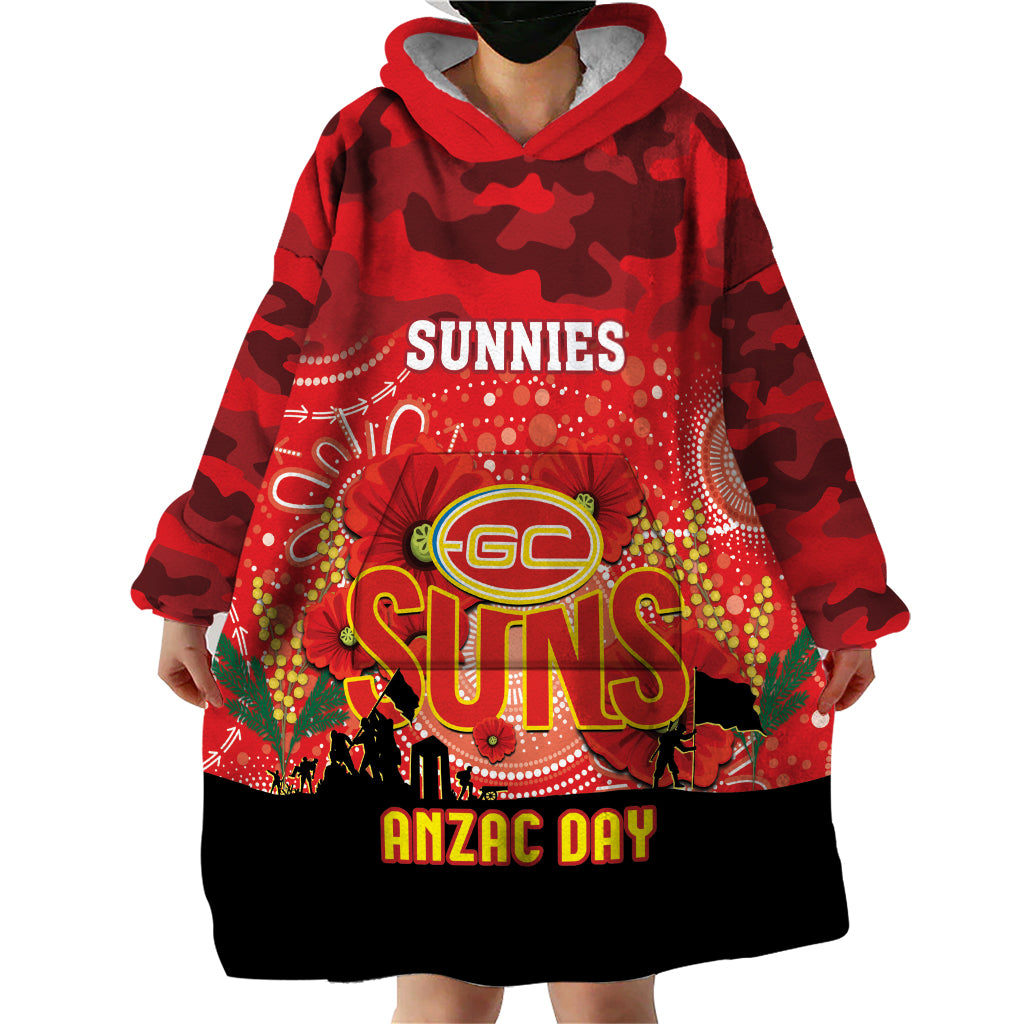 Custom Suns Football ANZAC Wearable Blanket Hoodie Gallipoli Camouflage With Poppies
