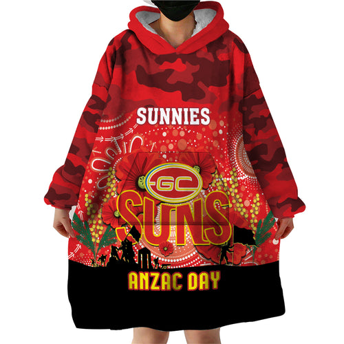 Custom Suns Football ANZAC Wearable Blanket Hoodie Gallipoli Camouflage With Poppies