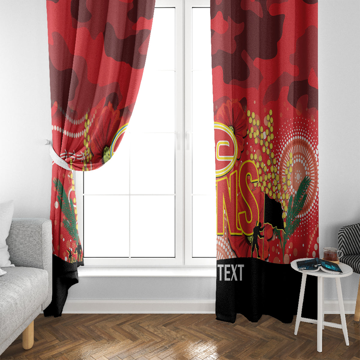Custom Suns Football ANZAC Window Curtain Gallipoli Camouflage With Poppies