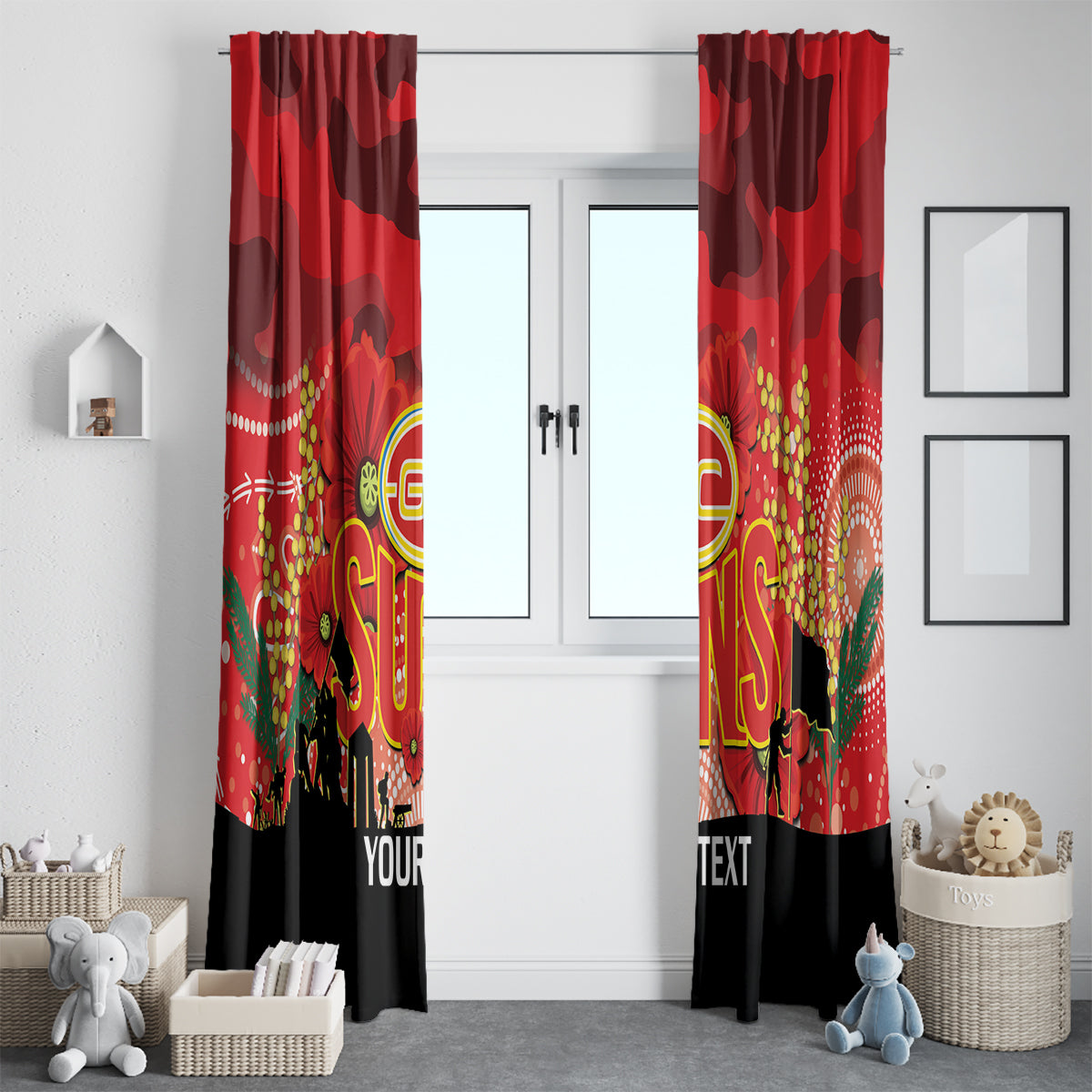 Custom Suns Football ANZAC Window Curtain Gallipoli Camouflage With Poppies