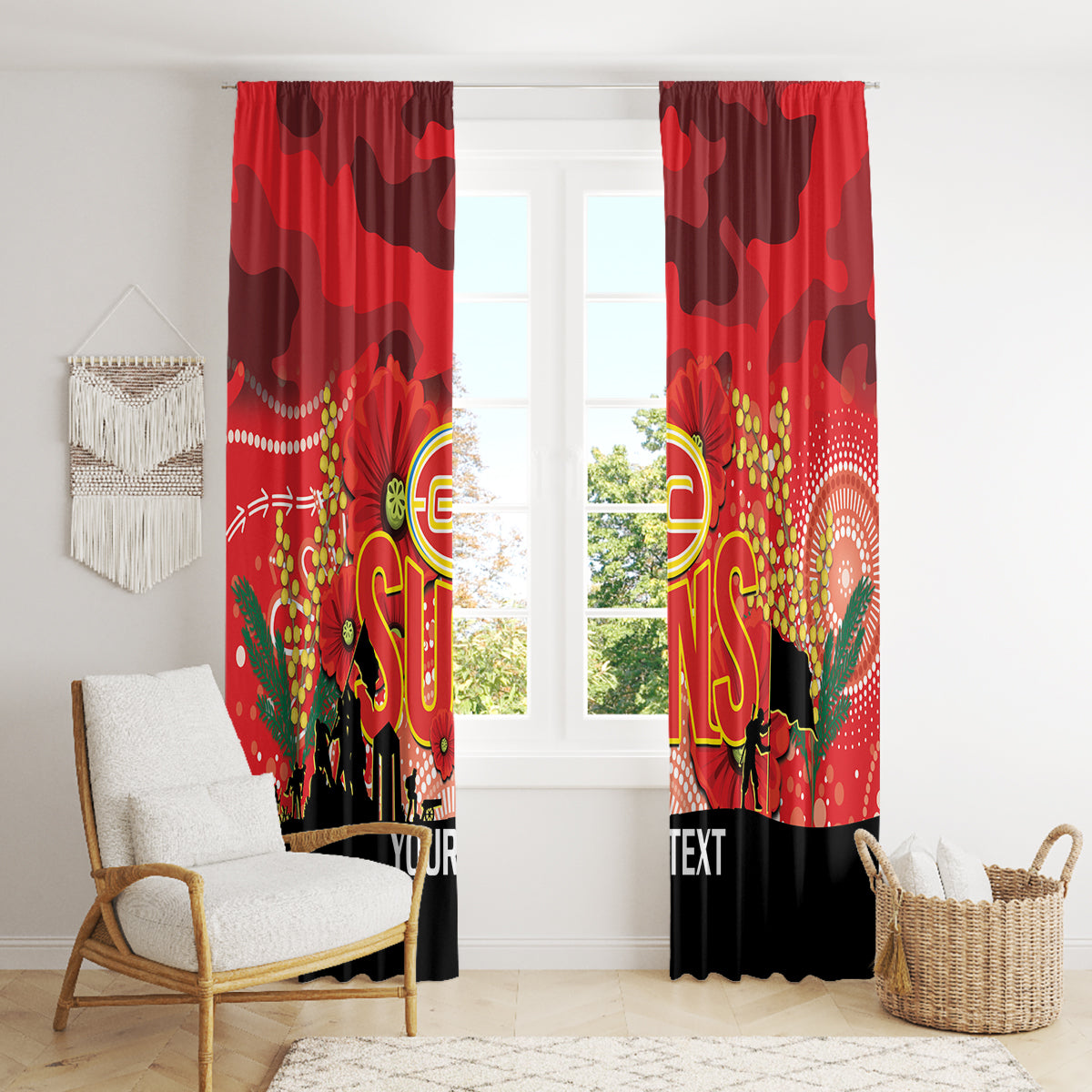 Custom Suns Football ANZAC Window Curtain Gallipoli Camouflage With Poppies