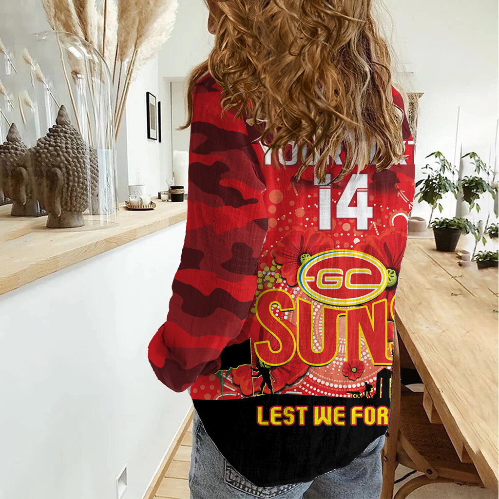 Custom Suns Football ANZAC Women Casual Shirt Gallipoli Camouflage With Poppies