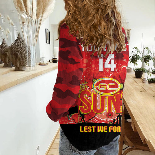 Custom Suns Football ANZAC Women Casual Shirt Gallipoli Camouflage With Poppies