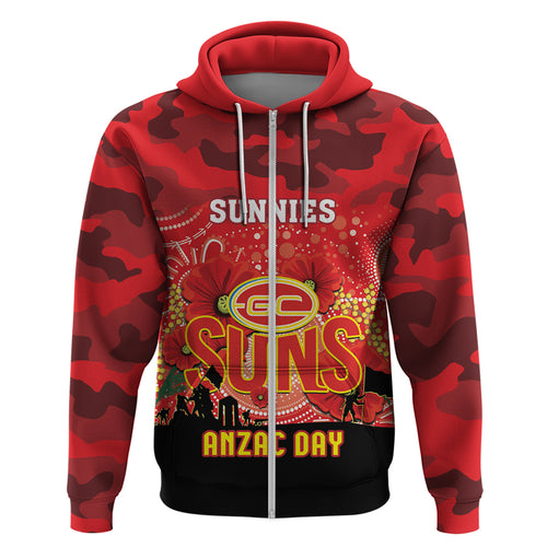 Custom Suns Football ANZAC Zip Hoodie Gallipoli Camouflage With Poppies