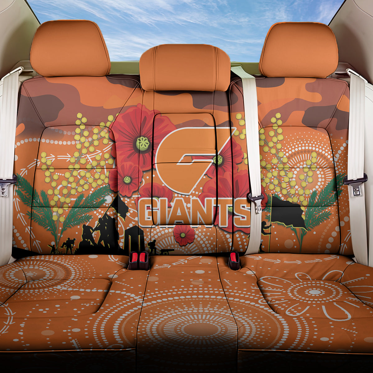 Custom Giants Football ANZAC Back Car Seat Cover Gallipoli Camouflage With Poppies