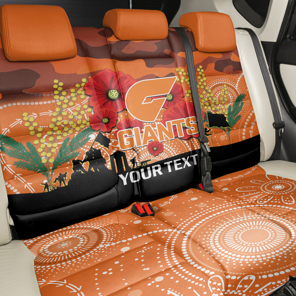 Custom Giants Football ANZAC Back Car Seat Cover Gallipoli Camouflage With Poppies