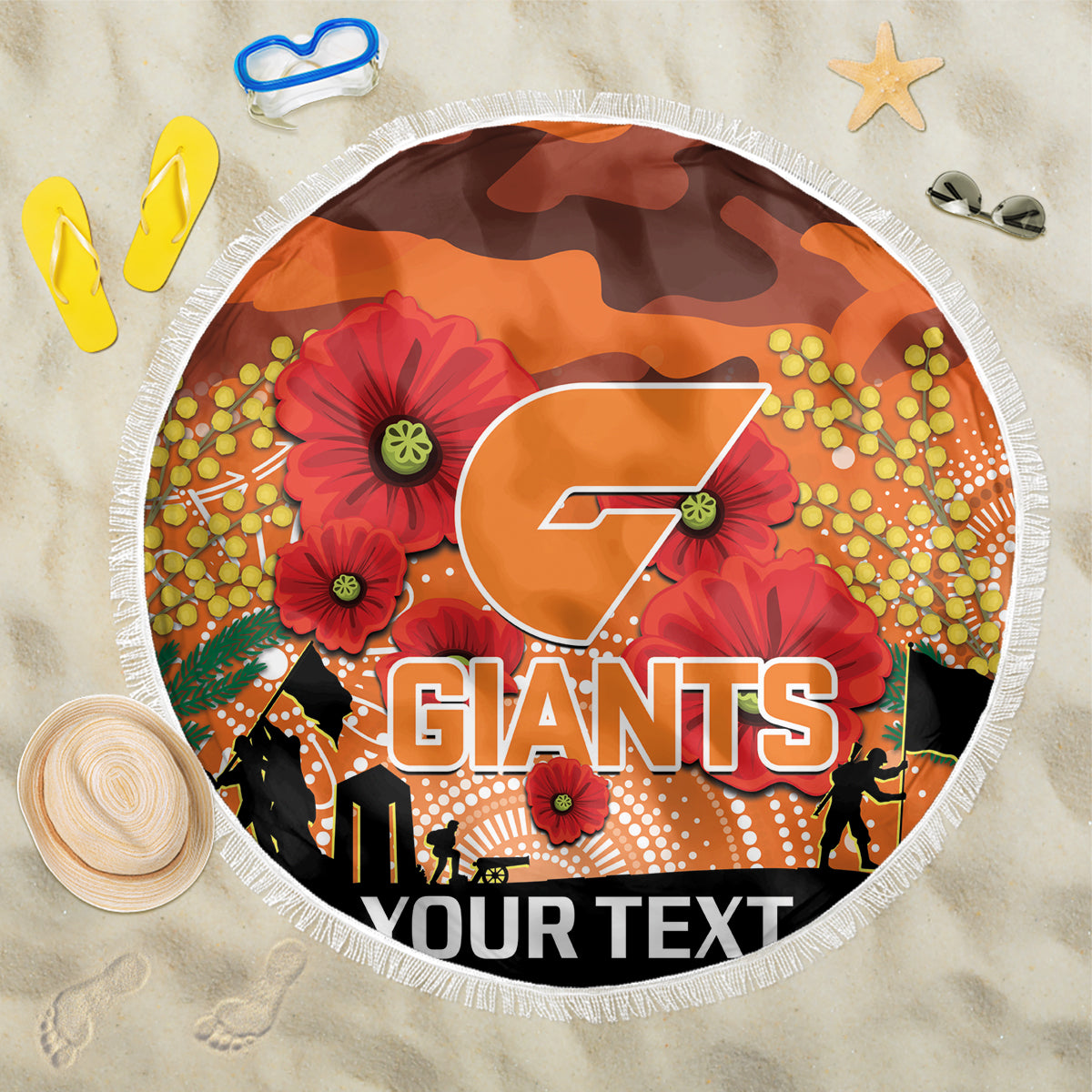 Custom Giants Football ANZAC Beach Blanket Gallipoli Camouflage With Poppies