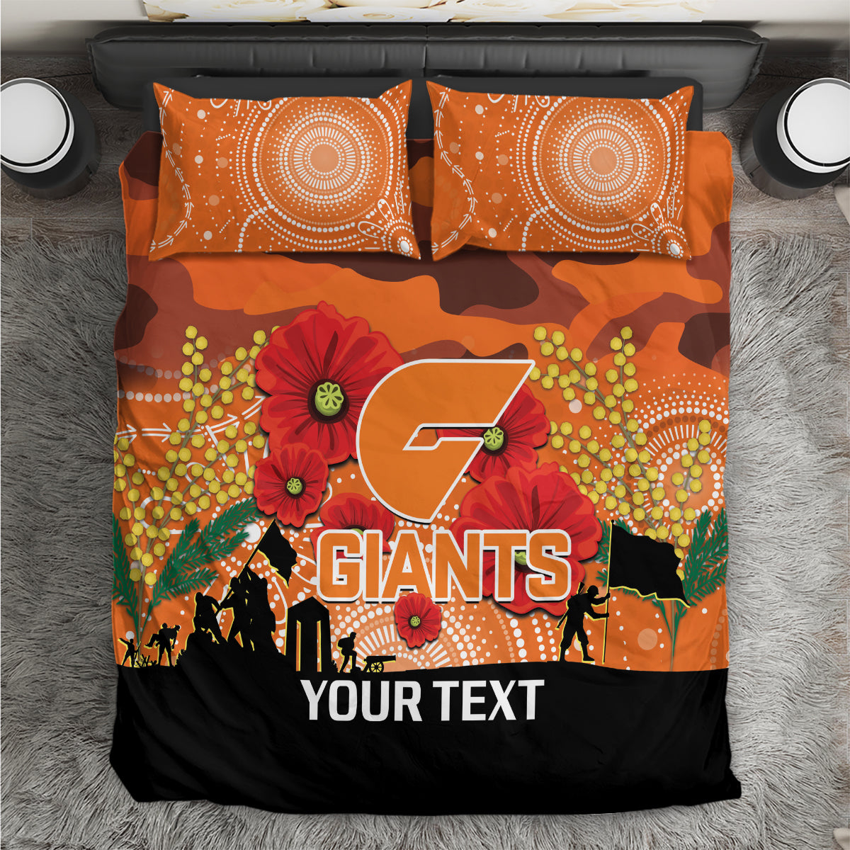 Custom Giants Football ANZAC Bedding Set Gallipoli Camouflage With Poppies