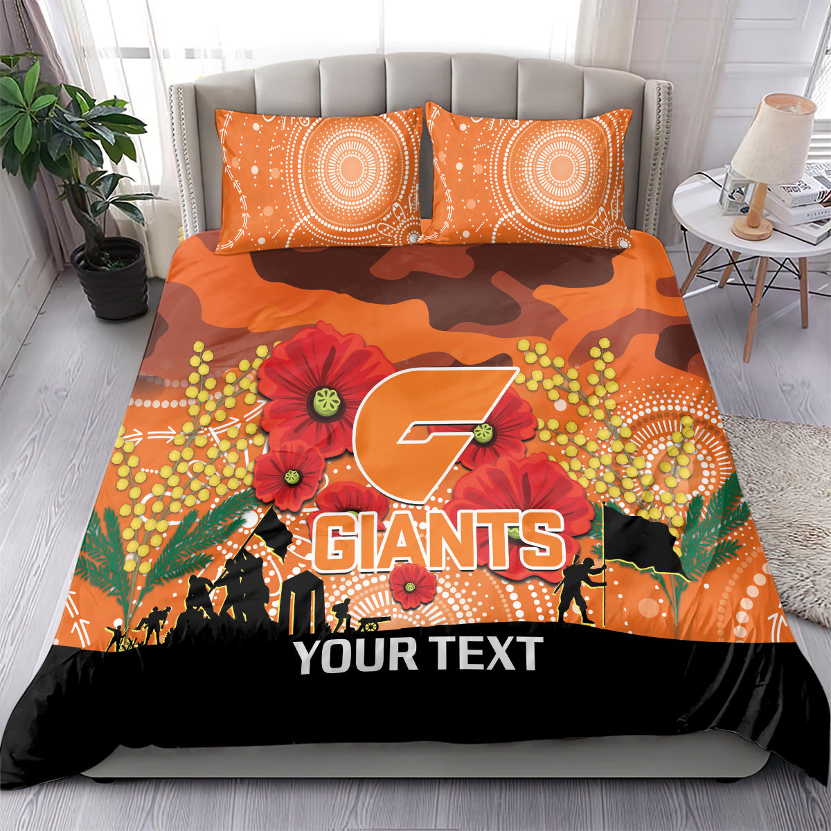 Custom Giants Football ANZAC Bedding Set Gallipoli Camouflage With Poppies