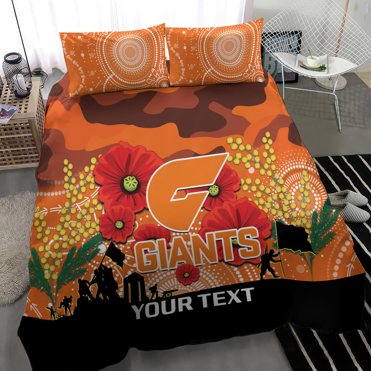 Custom Giants Football ANZAC Bedding Set Gallipoli Camouflage With Poppies