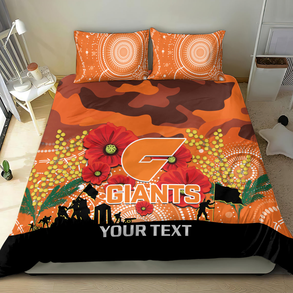 Custom Giants Football ANZAC Bedding Set Gallipoli Camouflage With Poppies