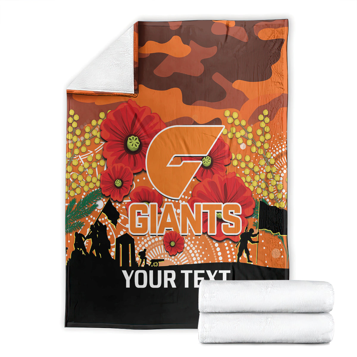Custom Giants Football ANZAC Blanket Gallipoli Camouflage With Poppies