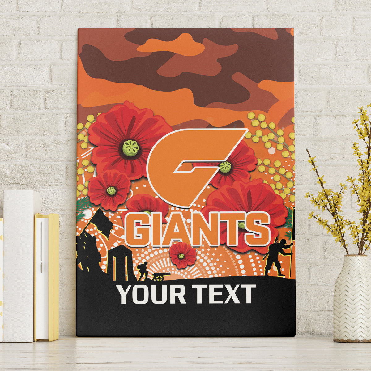 Custom Giants Football ANZAC Canvas Wall Art Gallipoli Camouflage With Poppies