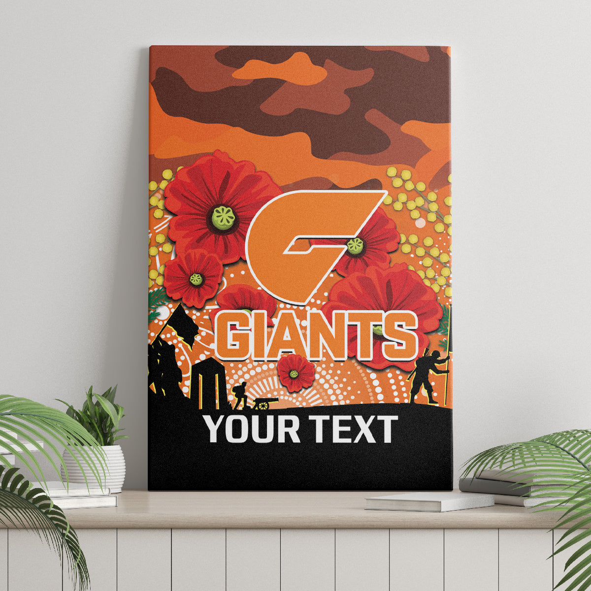 Custom Giants Football ANZAC Canvas Wall Art Gallipoli Camouflage With Poppies