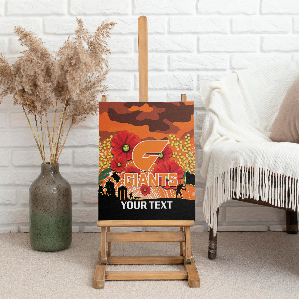 Custom Giants Football ANZAC Canvas Wall Art Gallipoli Camouflage With Poppies