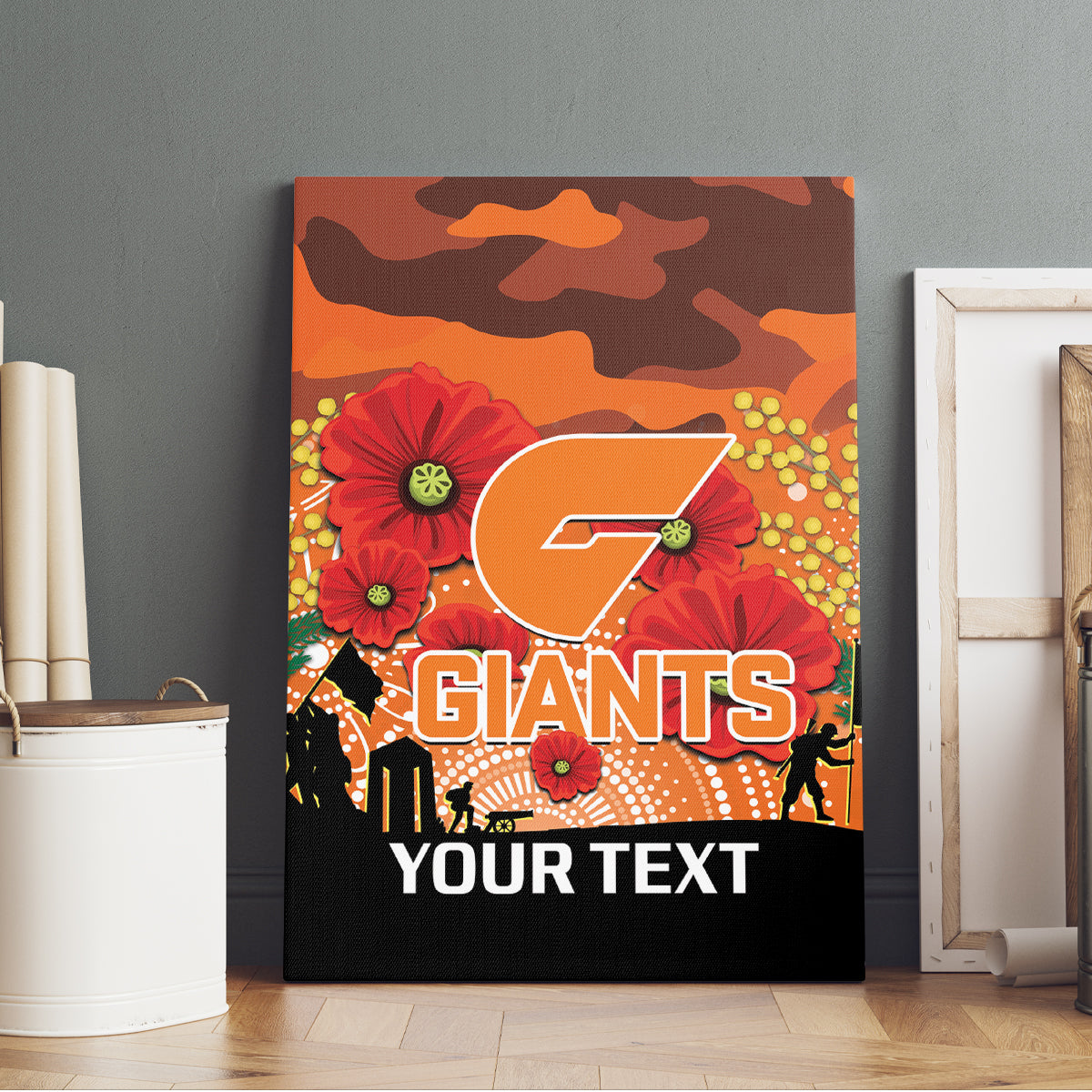 Custom Giants Football ANZAC Canvas Wall Art Gallipoli Camouflage With Poppies