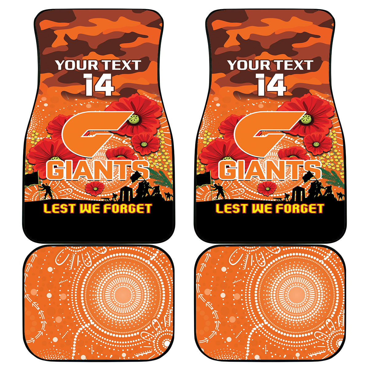 Custom Giants Football ANZAC Car Mats Gallipoli Camouflage With Poppies