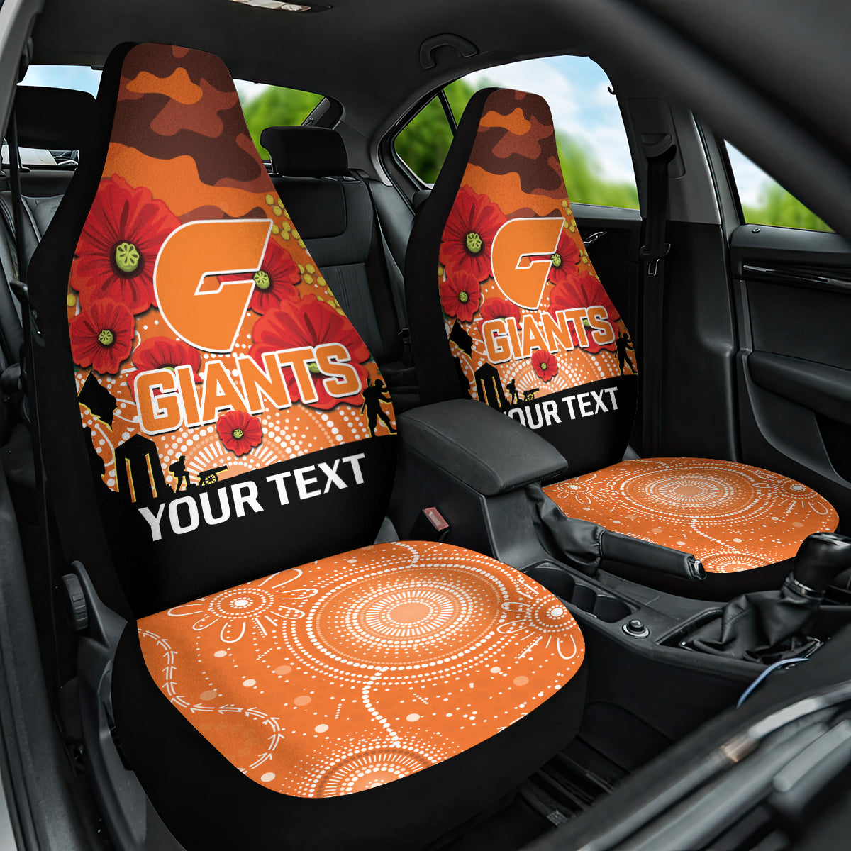 Custom Giants Football ANZAC Car Seat Cover Gallipoli Camouflage With Poppies