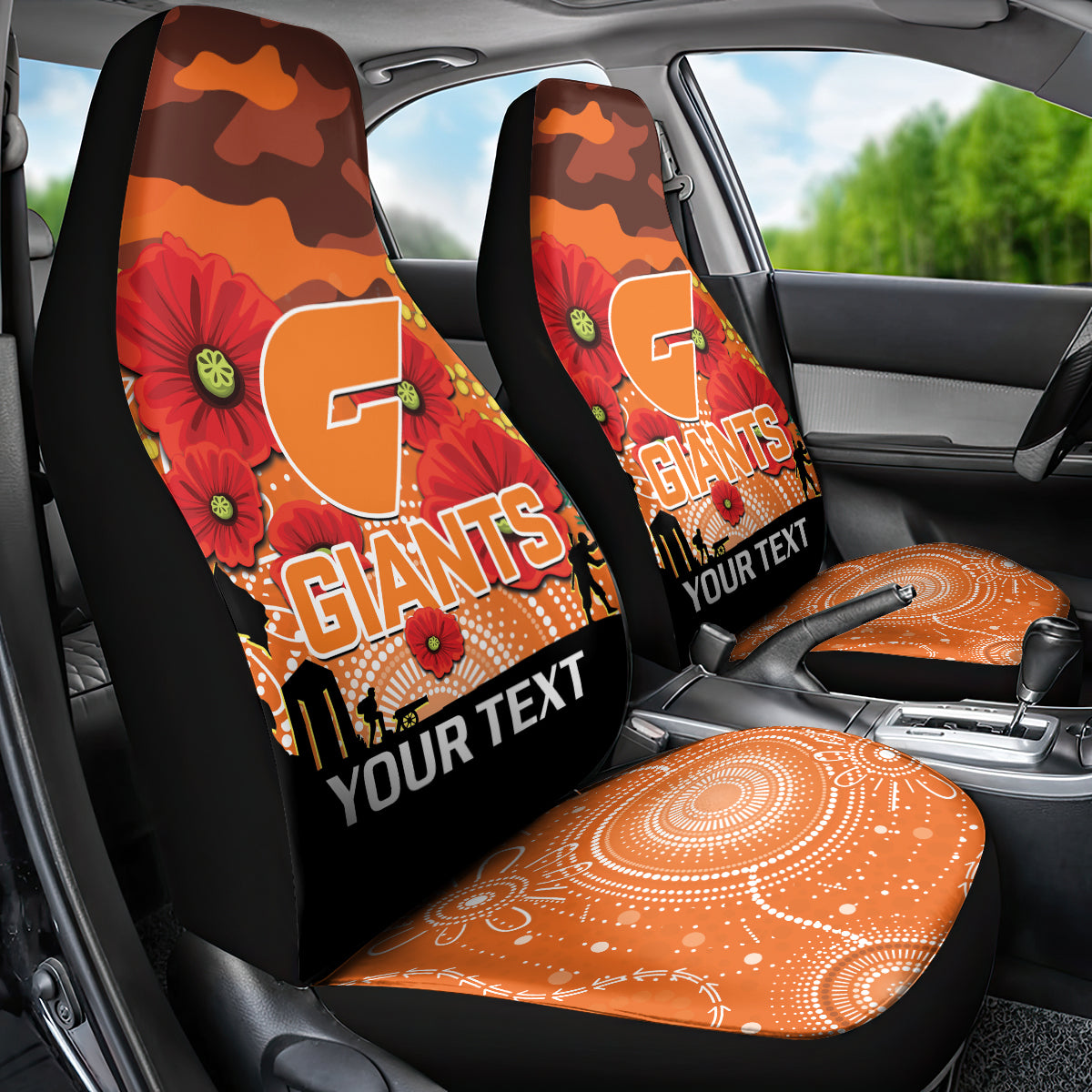 Custom Giants Football ANZAC Car Seat Cover Gallipoli Camouflage With Poppies
