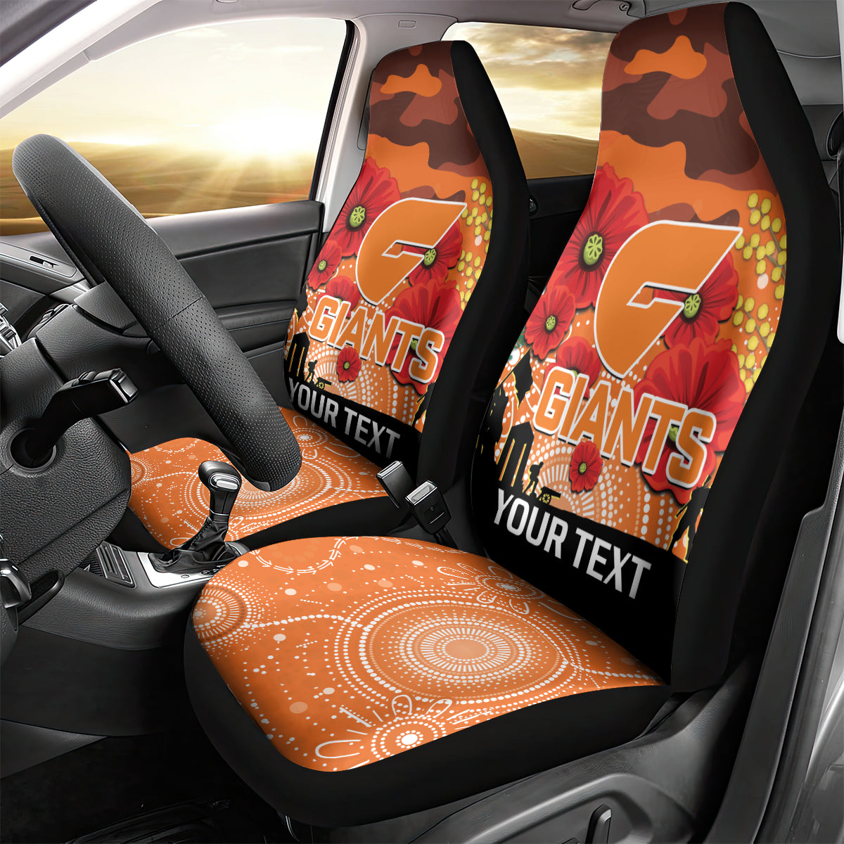 Custom Giants Football ANZAC Car Seat Cover Gallipoli Camouflage With Poppies